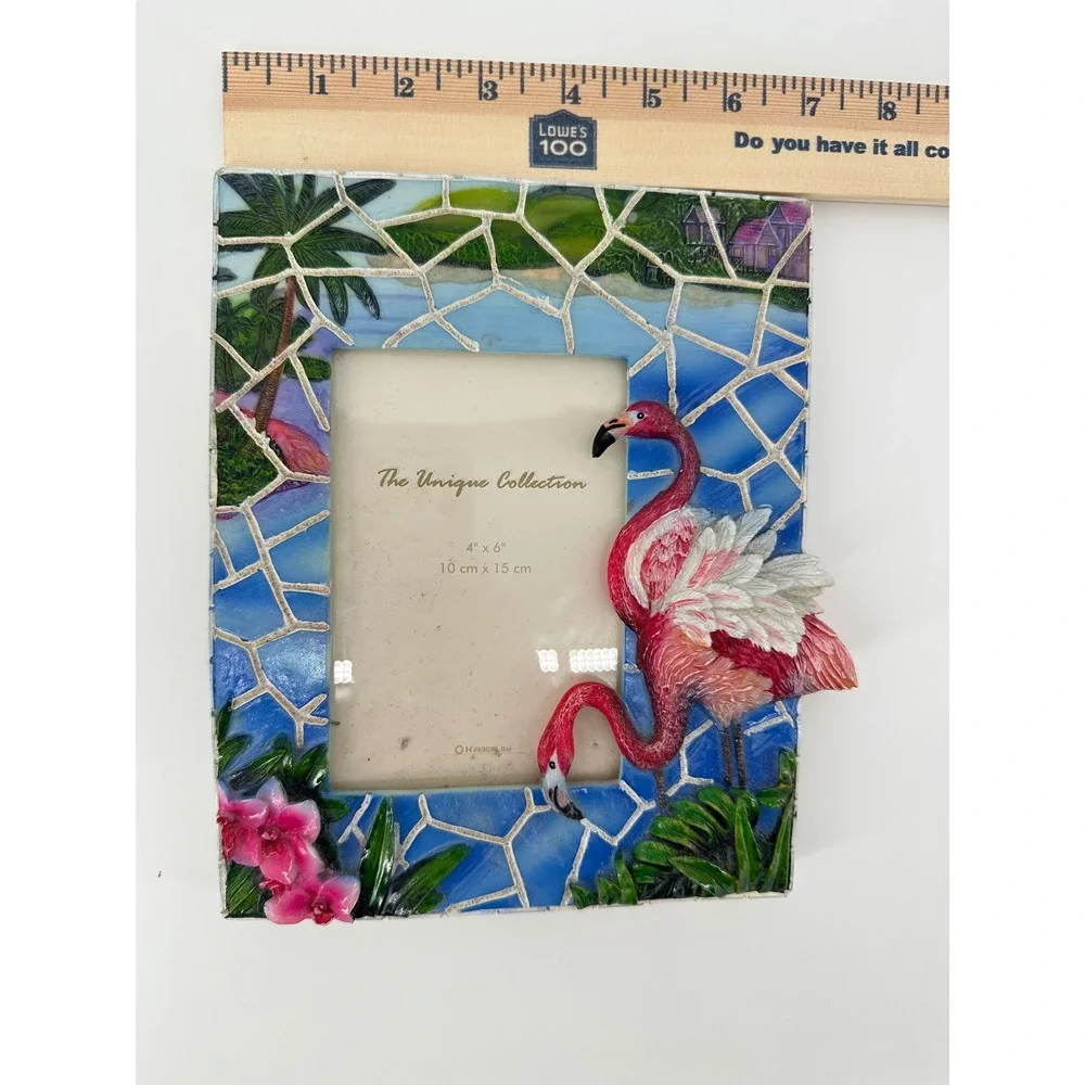 The Unique Collection Tropical Flamingo 3D Resin Mosaic Picture Frame 4x6 Beach
